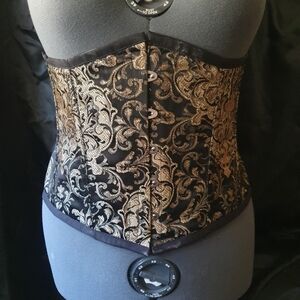 Elegant Black and Gold Brocade underbust Corset